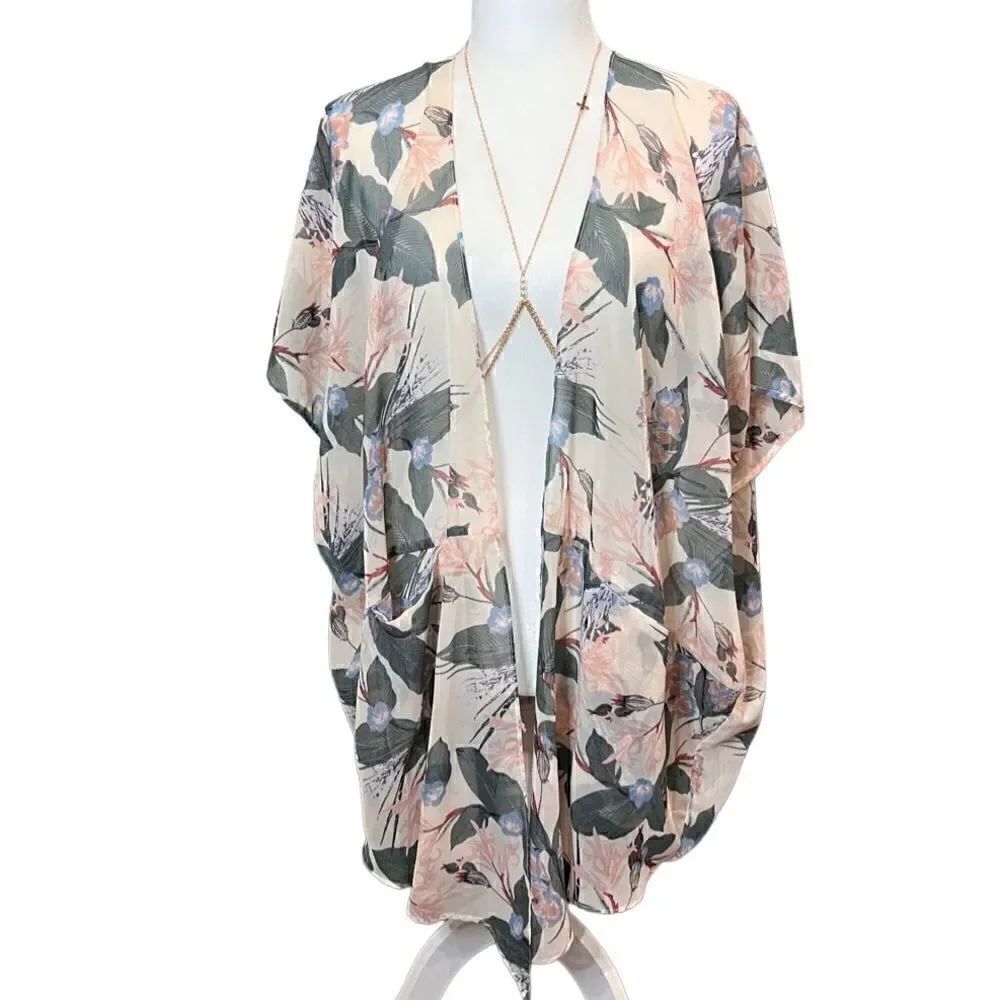 Sonoma sheer floral kimono peach O/S